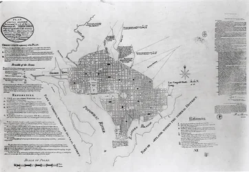 Plano de Washington DC, pub. em &39;Gazeta dos Estados Unidos&39;, Filadélfia, 4 de janeiro de 1792 (foto bundw)